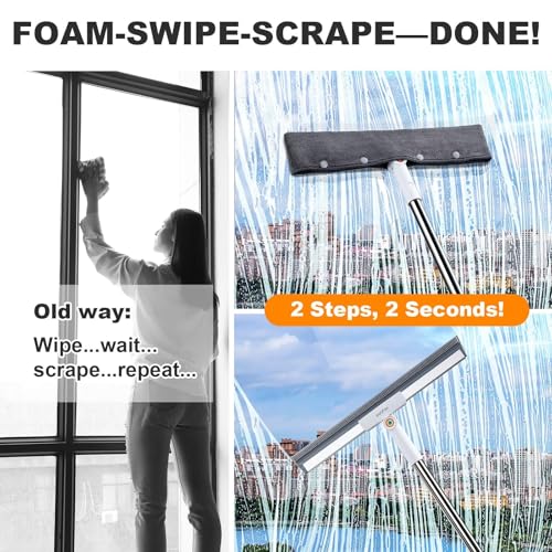 Squeegee Broom for Floor, 18" Heavy Duty Floor Squeegee with Rubber Scrubbing Teeth, 2-in-1 Magic Silicone Broom for Pet Hair, Dust, Water, Tile and Carpet, 61" Long Handle