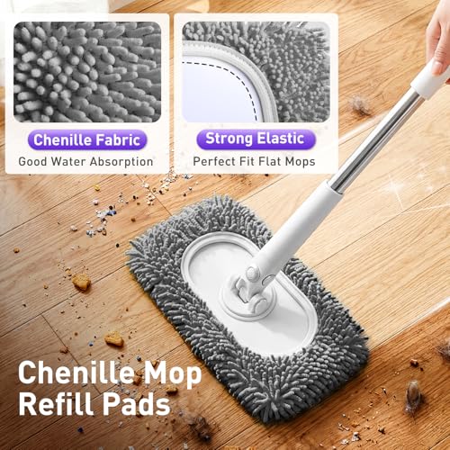 6 Pack Reusable Microfiber Mop Pads Compatible with Sweeper Mops, Replacement Mopping Pads Dry Sweeping Cloths, Washable Chenille Flat Mops Refills for Mopping Floor Cleaning (Mop is not Included) - color: Gray