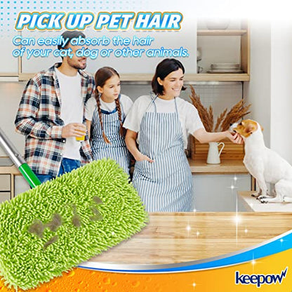 KEEPOW 2 Pack Reusable Chenille Microfiber Mop Pads Compatible with Swiffer Sweeper, Washable Dry Sweeping Cloths and Wet Mopping Refills with Mesh Laundry Bag - color: 2 Pack, Green