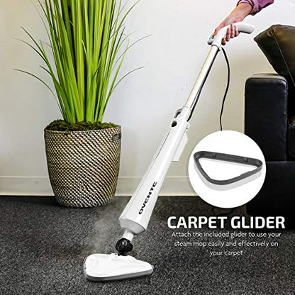 OVENTE Electric Steam Mop Cleaner, 1300W Floor Steamer with Swivel Head, Refillable Water Tank and Washable Microfiber Pad for Cleaning Carpet, Hardwood, Laminate Floor, Tiles and Grout, White ST405W - color: White