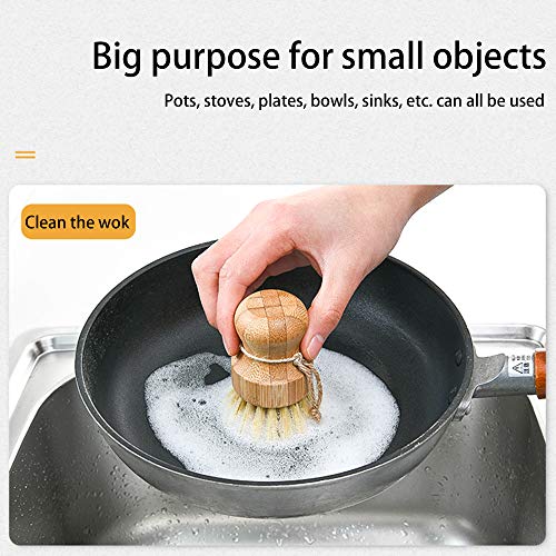 Natural Sisal Dish Washing Brush Bamboo Round Scrub Brush Pots Pans Vegetables Household Cleaning Brush… (Sisal)