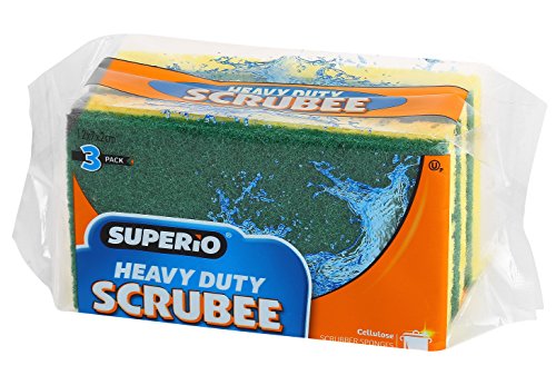 Scrubee Heavy Duty Scrub Sponge with Scouring Pad, Kitchen Dishwashing, Sink, Pot and Frying Pan Cellulose Scrubber Sponge Non Scratch. by Superio… (4.5" 3 Pack) - color: Green, size: 3-pack