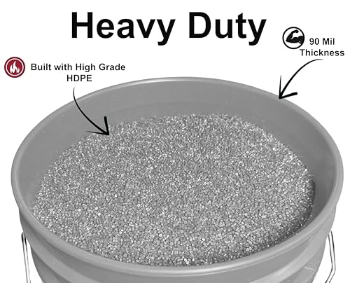 MKS Plastics 5-Gallon Bucket with Airtight Lid – Made in USA, Food Grade BPA Free Plastic, Heavy Duty Multi-Use, Metal Handle with Grip, Stackable Storage – Silver, 3 Pack - color: Silver, size: 3