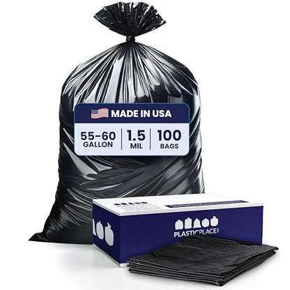 Plasticplace 55-60 Gallon Trash Bags │ 1.5 Mil │ Black Heavy Duty Garbage Can Liners │ 36” x 58” (100 Count) - style: 1.5 mil. - 36" x 58"