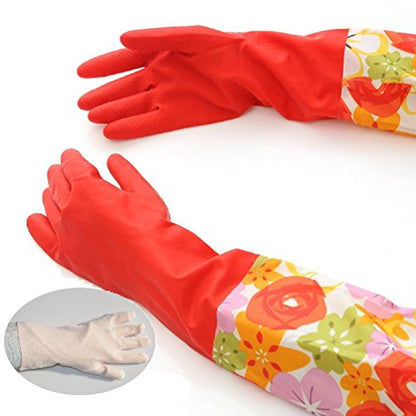 Kitchen Rubber Cleaning Gloves with Warm Lining Household Thickening PU Waterproof Dishwashing Latex Glove Large 2 Pairs
