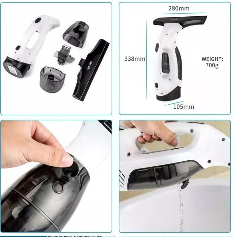 Window Vacuum Squeegee Cordless, Handheld Window Vac with Multi-Purpose Spray Bottle & Microfiber Cloth, Electric Cleaning Tool for Windows, Mirror, Countertop