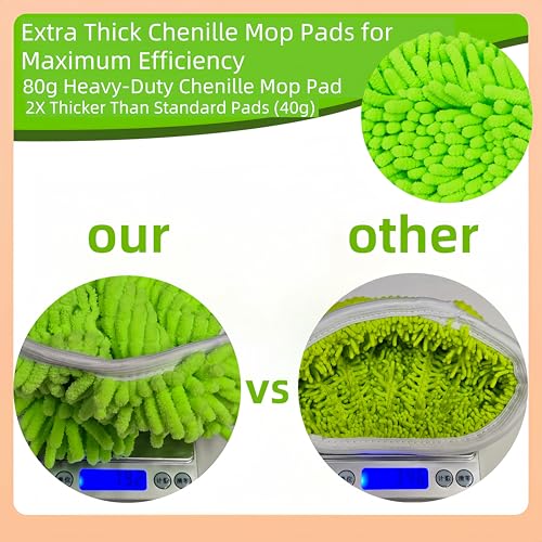 4-Pack Thickened Heavy-Duty Chenille Mop Pads Compatible with Swiffer Sweeper and All Other 10-12 Inch Mops, Reusable Wet & Dry Mop Refills