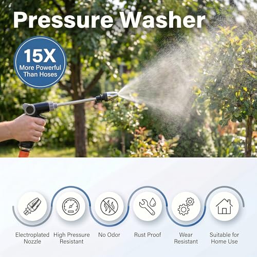 Aikertec High Pressure Hose Nozzle - 2026 Heavy Duty Water Jet with Foam Pot, Universal and Easy To Install,3 Spray Modes Multi-Function Sprayer for Yard, Patio, Pet and Car Cleaning