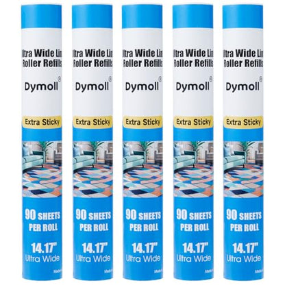 Dymoll 14.17" Lint Roller Refills, Extreme Sticky Large Surface Lint Roller for Cleaning Pet Hair, Wall, Dust, Carpets, Floor, Clothing, Car, 4 Rollers Total 360 Sheets - size: 5 Large Refills (14.17")