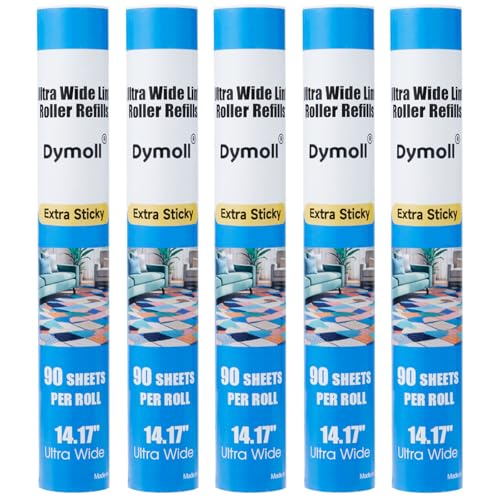 Dymoll 14.17" Lint Roller Refills, Extreme Sticky Large Surface Lint Roller for Cleaning Pet Hair, Wall, Dust, Carpets, Floor, Clothing, Car, 4 Rollers Total 360 Sheets - size: 5 Large Refills (14.17")