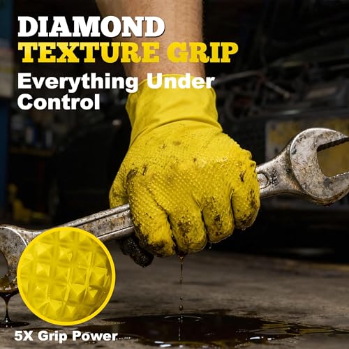 TitanFlex Heavy Duty Industrial Nitrile Gloves with Raised Diamond Texture, 8-mil, Latex Free (Green/Dark Green/Yellow) - color: 07 Yellow (50ct), size: Large