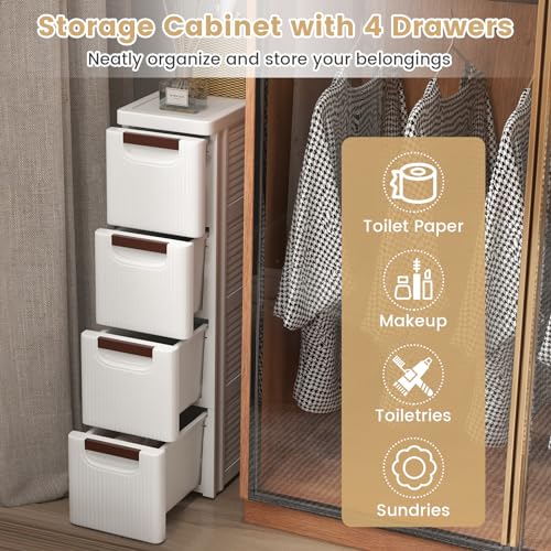 LOKO 4-Drawer Narrow Storage Cabinet, Slim Rolling Cart, Mobile Plastic Cart Container with Pull Handles, Built-in Wheels, for Living Room, Kitchen, Bathroom, Office (7.5"x16.5"x29.5" (4 Drawer)) - size: 7.5"x16.5"x29.5" (4 Drawer)