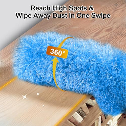 Tiumso 5-in-1 Microfiber Duster Kit with 100” Extension Pole – Reinforced Stainless Steel Telescopic Handle for High Ceiling Fans, Cobwebs & Vents – Multi-Head Dusters for Cleaning with Anti-Spin Pole - color: Sky Blue