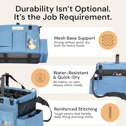 Multiuse Cleaning Caddy with Waist, Shoulder Strap 9 Pockets, Mesh Base & Adjustable Compartments - Cleaning Caddy - Cleaning Supplies Organizer (Blue, Small) - color: Blue, size: Small