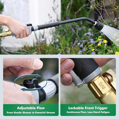 RESTMO Heavy Duty Full Metal Long Watering Wand, 24 Inches Gentle Soft Full Shower Sprayer Wand with Flow Control, Hose Wand for Hanging Baskets, Shrubs, Plants, Flowers, Garden and Lawn, Flash Black - color: Flash Black