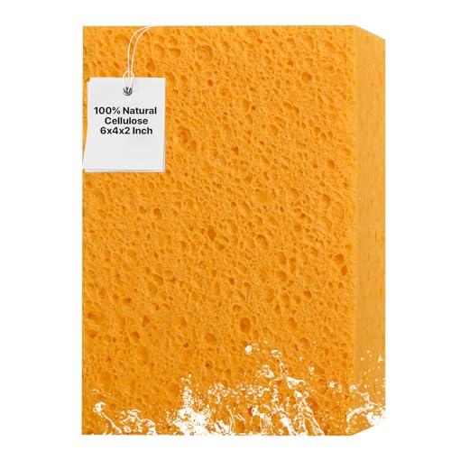 1 PCS Large Natural Cellulose Sponges 6x4x2 Inch - Super Absorbent and Biodegradable, Perfect for Home & Kitchen Cleaning, Boat Bail, Car Washing