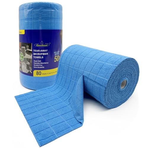 Greenfound Microfiber Cleaning Cloth Roll, 80 Pack Tear Away Towels, Reusable Washable Lint Free Scratch Free Absorbent Cleaning Rags for Kitchen Home Car Window Glass, 11.5 x 11.5 Inch Check Blue - color: Check Blue