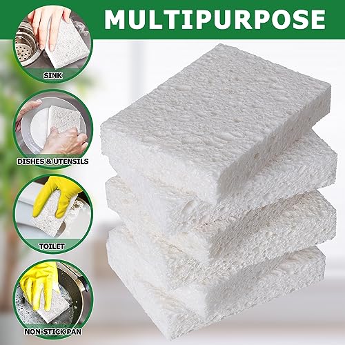 12 Pack Dishwashing Sponges Natural Cellulose Sponges Plant Based Resilient and Reusable Soft Dish Sponges for Washing Dishes DIY Craft Sponge for Fun - color: White