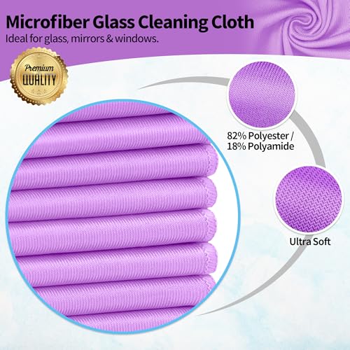 Microfiber Cleaning Cloth - 10 Pack Glasses Cleaning Cloth, 16" x 14" Window Cleaning Rags, Streak Free Lint Free Polishing Cloths Wipes for Eye Glass, Stainless Steel, Windshield, Purple - color: Purple, size: 16" x 14"