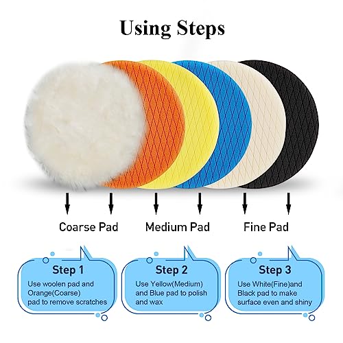 Autolock 3" Buffing Polishing Pads, 6Pcs 3.5 Inch 85mm Face for 3 Inch Backing Plate, Compound Buffing Sponge and Woolen Pads, Cutting Polishing Pad Kit for Car Buffer Compounding, Polish and Wax - size: 3.5 Inch