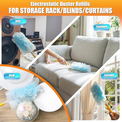 40 Count Duster Refills with 1 Short Handle & 3 ft Extendable Handle, Compatible with Swiffer Duster, 180° Disposable Microfiber Cleaning Dusters, Unscented - style: 40 Refills + 2 Handle