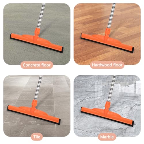 Floor Squeegee Broom 62.2" Adjustable Long Stainless Steel Handle 17.2" | EVA Double-Layer Foam Blade Multi-Purpose for Bathroom, Deck, Window Cleaning(Orange)