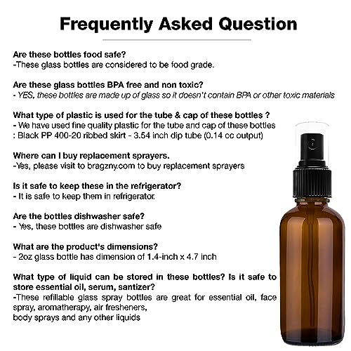 Small Glass Spray Bottles for Oil, Hair, Plants Water 2 oz | Empty Fine Mist and Refillable Mister Amber Mini Travel Size Bottle for Cleaning Solutions, Essential Oil Sprayer and Nozzle - 2 Pack