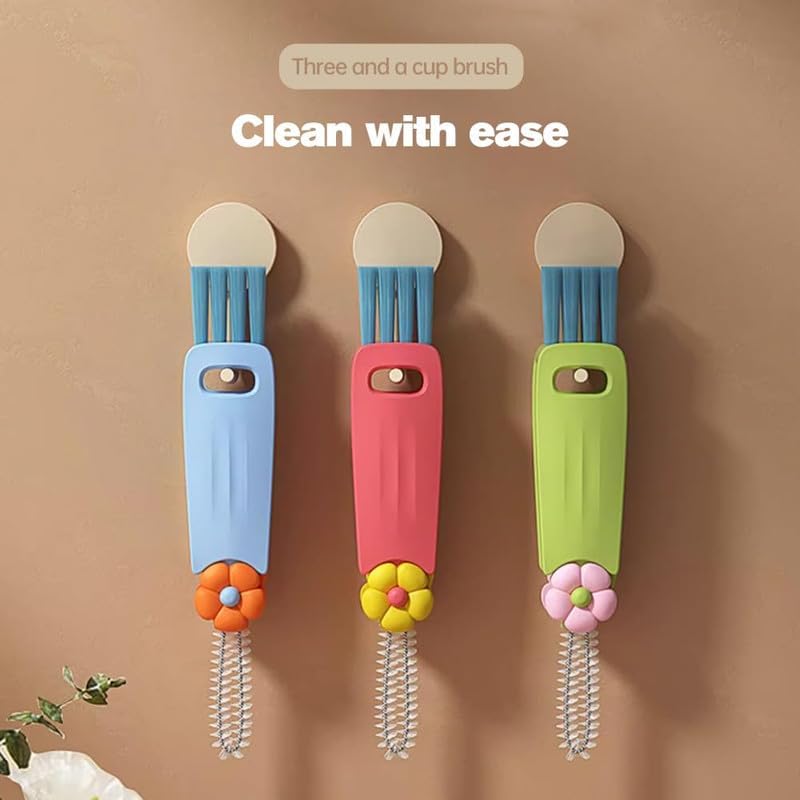 3 in 1 Cup Lid Gap Cleaning Brush, Multifunctional Bottle Brush, Cup Lid Gap Cleaner, Home Kitchen Crevice Cleaning Brush Tools (A-Blue) - color: A-blue