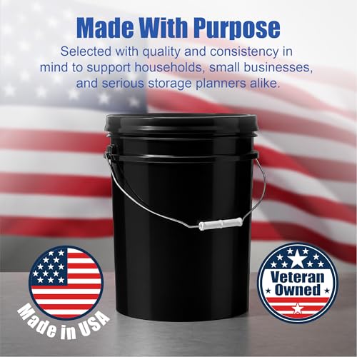 ePackageSupply 5 Gallon Bucket - Food Grade Bucket, Metal Handle Grip, BPA-Free, Heavy-Duty 90 Mil HDPE Plastic Pail, Stackable Utility Container, Made in USA, Lid Not Included, Black, 1 Pack - color: Black, size: 1 Pack