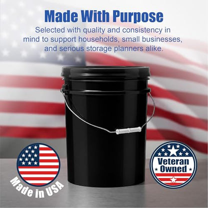ePackageSupply 5 Gallon Bucket - Food Grade Bucket, Metal Handle Grip, BPA-Free, Heavy-Duty 90 Mil HDPE Plastic Pail, Stackable Utility Container, Made in USA, Lid Not Included, Black, 3 Packs - color: Black, size: 3 Packs