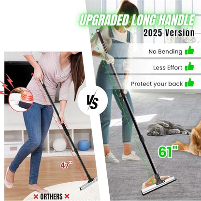 Carpet Rake for Pet Hair Removal & Fluffing Matted Carpet – 61" Adjustable Handle, Deep Clean Dog & Cat Hair Remover, Reusable Scraper for Rugs, Low Pile Carpet, Couch & Stairs - size: Twin