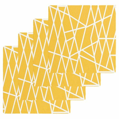 Modern Yellow Dish Towels Set, Waffle Weave Kitchen Towels 4 Pieces, Microfiber Hair Face Bath Tea Towel Absorbent Quick Drying Cleaning Dish Cloths, White Minimalist Geometric Stripes 12"x12" - size: 4PCS,12"x12"
