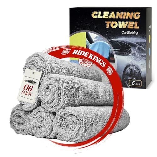 Car Wash Towels 16x16 - Microfiber, Grey 6-Pack | Premium microfiber is highly absorbent, lint-free & reusable. Perfect for car interior, exterior, kitchen & home. - color: Light Grey