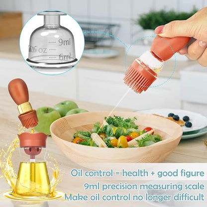 Oil Dispenser Bottle with Silicone Brush, 3 Pack 180ML 2 in 1 Silicone Dropper Measuring Oil Dispenser Bottle for Kitchen Cooking, Frying, Baking, BBQ Pancake, Air Fryer, Marinating - color: Orange, Blue, Green