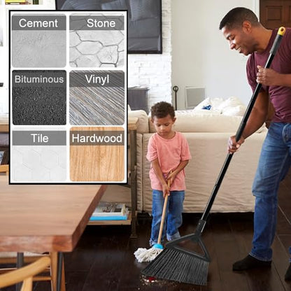 Heavy Duty Broom Outdoor and Indoor, 2 Pack Commercial Angle Brooms with Longer Handle, Perfect Black Broom for Garage, Kitchen, Courtyard, Restaurant - color: 2 * Black