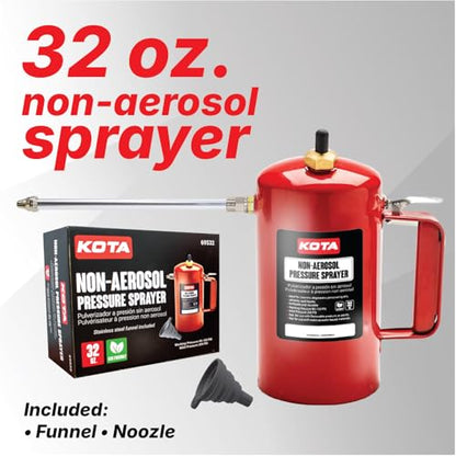 LAUCO Non Aerosol Pressure Sprayer - Refillable Pressurized Sprayer Bottle for Oil, Solvent, Degreasers, Lubricants - Rechargeable Steel Canister with Brass Nozzles, 32oz 69532 - color: Red