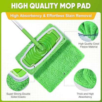 6-Pack Reusable Microfiber Mop Pads Compatible with Swiffer Sweeper, Dry & Wet Sweeping Cloths - Washable Wet Pads Refill for Multi-Surface/Hardwood Floor Cleaning - color: Green