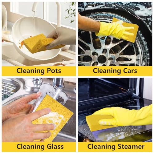 Cellulose Sponges, Large Size 4" x 6" x 1" - Heavy Duty Scrub Kitchen Sponge, Clean Tough Messes Without Scratching Kitchen Cleaning Pads, Pop Up Eco DIY (6 Pack), White - color: White