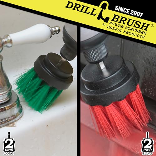 Kitchen Accessories - Round Brush - Kitchen Sink - Drill Brush - Medium Green and Stiff Red 2-inch Spin Brush Set - Grout Cleaner - Stove, Oven Rack, Tile - Bird Bath - Algae, Mold, Mildew, Moss - color: Green / Red