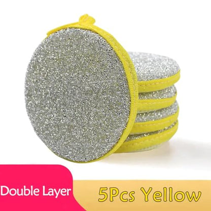 5pcs Double-Sided Dishwashing Sponges – Non-Scratch Pan & Pot Cleaning Tools – Durable Household Kitchen Scrubbers for Tableware - Yellow