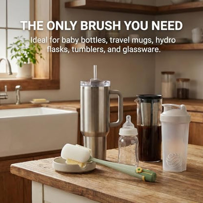 5 in 1 Bottle Lid Gap Cleaning Brush Set, Multifunctional Cup Cleaner for Baby Bottles, Drinking Cups & Straws, Modular & Detachable Design with Long Handle, Easy Rinsing (Green) - color: Green