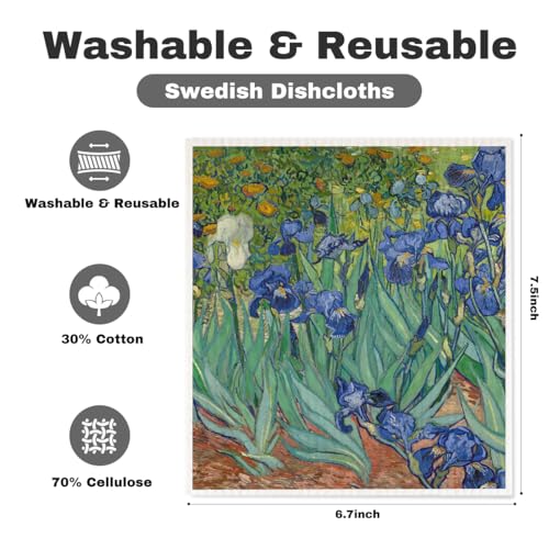 5 Pcs Oil Painting Swedish Dishcloths, Starry Sky & Flower Swedish Dishcloth, Classic Art Dish Cloths for Drying Dishes, Reusable Cleaning Cloths, Housewarming Gifts for Women - color: Lm 03424