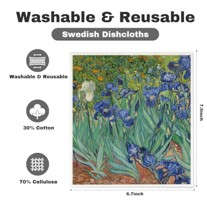 5 Pcs Oil Painting Swedish Dishcloths, Starry Sky & Flower Swedish Dishcloth, Classic Art Dish Cloths for Drying Dishes, Reusable Cleaning Cloths, Housewarming Gifts for Women - color: Lm 03424