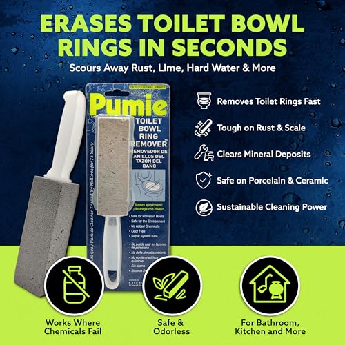 PUMIE Pumice Stone Toilet Bowl Cleaner (6-Pack) - Pumice Stone with Handle - Heavy Duty Toilet Bowl Scrubber for Rings, Bowls, Hard Water Stains, Lime, Rust, Sink - Includes Handle for Easy Use - size: 6 Count (Pack of 1)