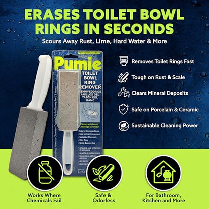 PUMIE Pumice Stone Toilet Bowl Cleaner (6-Pack) - Pumice Stone with Handle - Heavy Duty Toilet Bowl Scrubber for Rings, Bowls, Hard Water Stains, Lime, Rust, Sink - Includes Handle for Easy Use - size: 6 Count (Pack of 1)