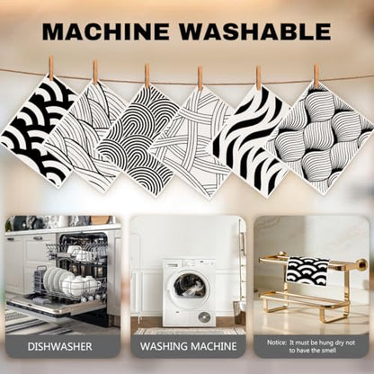 Swedish Dishcloths 6 Pack Reusable No Odor, Geometric Towels Kitchen Absorbent Cellulose Sponge Cloths, Washable Kitchen Dish Cloths for Dish Washing, Eco Home Cleaning - color: Multi 1526