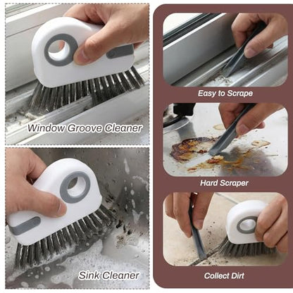 Qianyu 2 PCS Groove Cleaning Brush 2 in 1 Window Track Cleaning Tool Crevice Cleanings Brush Multifunction Hard Bristle with Hidden Scraper Grout Cleaner Grip Brushes for Slid Door Track Window Sill