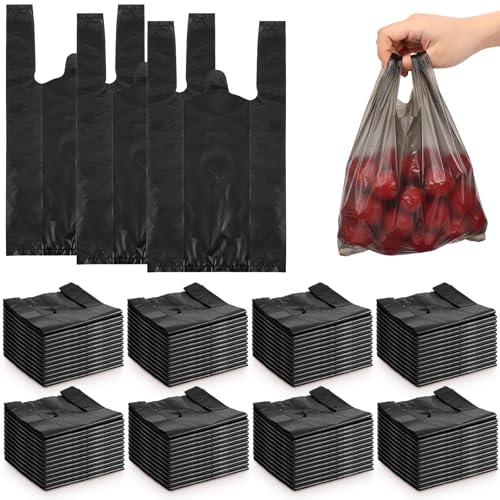 Dunzoom 1000 Pcs Black Small T Shirt Bags Bulk 7"x3.5"x13" Plastic Shopping Bags with Handles for Small Business, Retail, Grocery, Merchandise, Convenience Store, Supermarket, Restaurant - color: Black