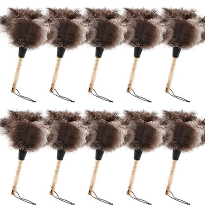 Ostrich Feather Duster 14" Natural Handheld Reusable Feathers Dusters with Wooden Handle for Cleaning Supplies Home Car Office(10PCS) - color: Natural-14in-stylec-10pcs