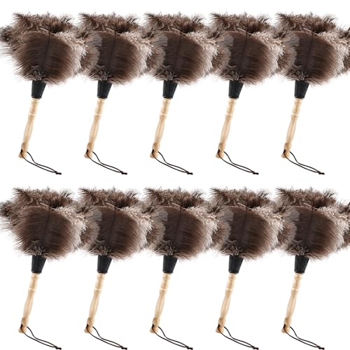 Ostrich Feather Duster 14" Natural Handheld Reusable Feathers Dusters with Wooden Handle for Cleaning Supplies Home Car Office(10PCS) - color: Natural-14in-stylec-10pcs